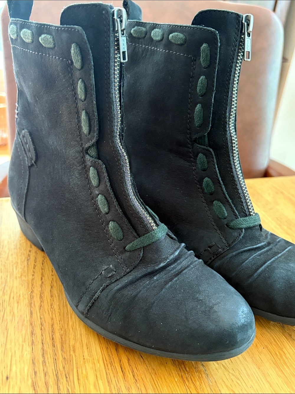 Rockport Black Suede Front-Zip Ankle Booties with Accents